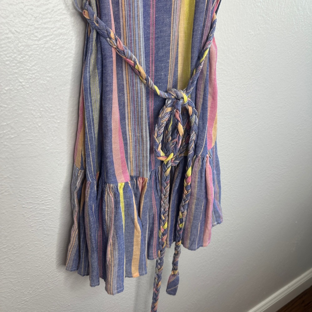Marine Layer Linen Blend Laney Mini Dress in Blue Variegated Stripe Size Small - Picture 7 of 10